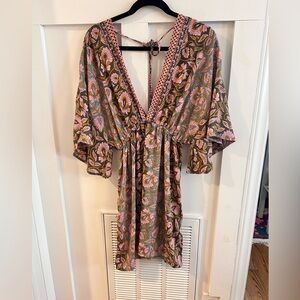 mamey Floral V-Neck Dress ties with Bell Sleeves
